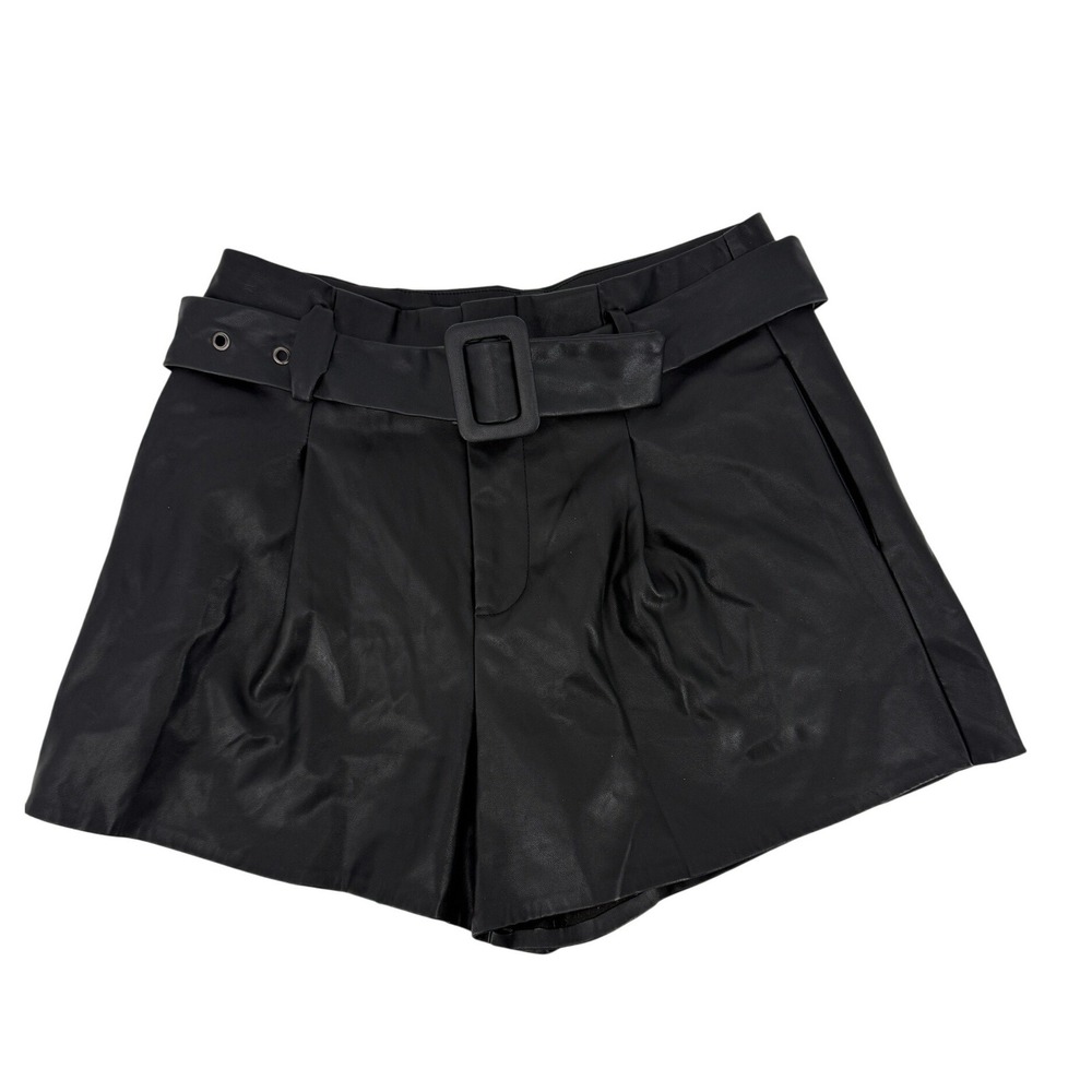 DO+BE Black Faux Leather‎ Belted High Waist Shorts  Edgy Grunge - Picture 2 of 7